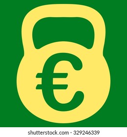 Euro Weight vector icon. Style is flat symbol, yellow color, rounded angles, green background.