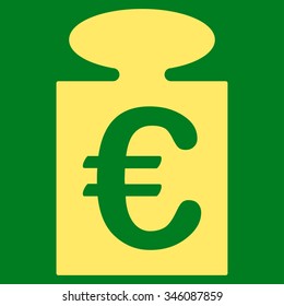 Euro Weight vector icon. Style is flat symbol, yellow color, rounded angles, green background.