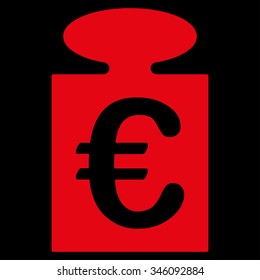 Euro Weight vector icon. Style is flat symbol, red color, rounded angles, black background.
