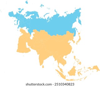 Mapa da Euroásia com dois continentes por cor na Ásia North Lambert Conformal Projeção cônica