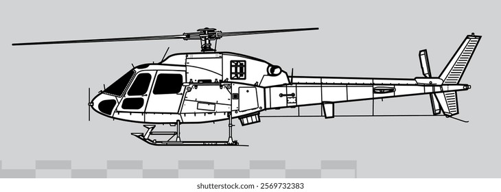 Eurocopter AS555 Fennec 2. Vector drawing of light military helicopter. Side view. Image for illustration and infographics.