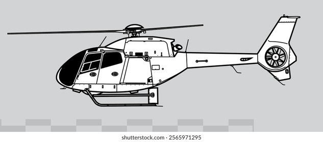 Eurocopter EC120 Colibri. Vector drawing of light utility helicopter. Side view. Image for illustration and infographics.