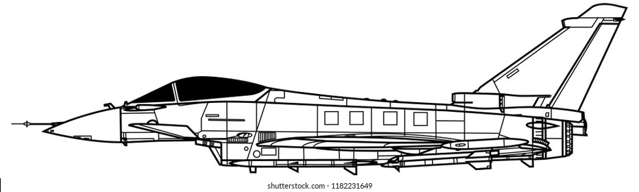 Eurofighter EF-2000 TYPHOON. Outline vector drawing