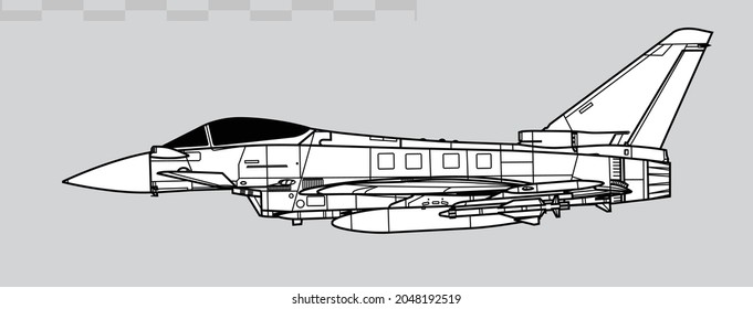 Eurofighter Typhoon. Vector drawing of multirole fighter. Side view. Image for illustration and infographics.