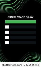 Europa conference league football group stage draw vector empty template with green lines on a black background.