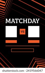 Europa league empty football matchday vector template image with black background and orange lines for two teams logo and name.