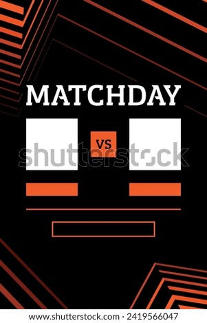 Europa league empty football matchday vector template image with black background and orange lines for two teams logo and name.