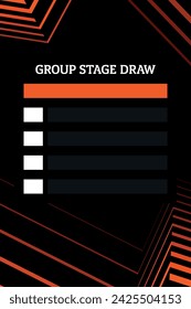 Europa league football empty group stage draw vector template. Orange lines on a black background.