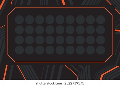 Europa league football empty roster graphic template for thirty six team logos. Soccer black background with grey and orange stripes.