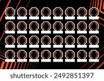 Europa league football soccer empty schedule template with octagon for 32 team logo and white name tag rectangle on black background with orange zig zag lines. 