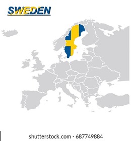 EUROPA MAP WITH SWEDEN FLAG VECTOR