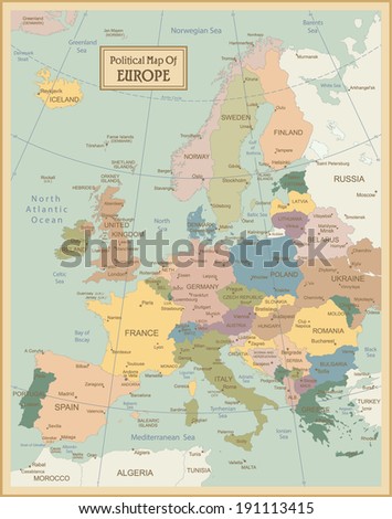Europa-highly detailed map.All elements are separated in editable layers clearly labeled. Vector 