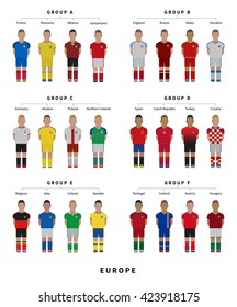 EUROPE 2016 Football in France, Soccer team. Player flat style vector illustration.