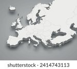 Europe 3d isometric map with borders states
