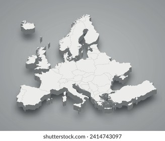 Europe 3d isometric map with borders states