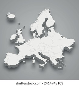 Europa 3d mapa isométrico con estados fronterizos