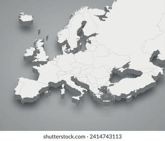 Europe 3d isometric map with borders states