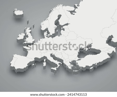 Europe 3d isometric map with borders states