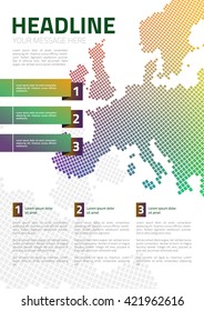 Europe abstract map a4 page, flyer, banner, brochure, infographic design. Business poster. Vector illustration.