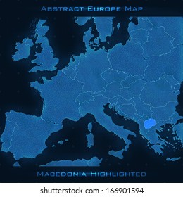 Europe abstract map. Macedonia highlighted. Vector background. Futuristic style map. Elegant background for business presentations. Lines, point, planes in 3d space. eps 10