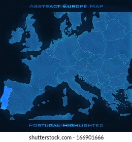 Europe abstract map. Portugal highlighted. Vector background. Futuristic style map. Elegant background for business presentations. Lines, point, planes in 3d space. eps 10