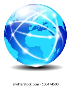 Europe and Africa, Global Communication Planet Data across the world with light lines - Elements of this image furnished by NASA - The map was traced manually using the pen tool for maximum detail