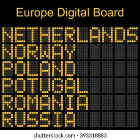Europe airport digital boarding for Netherland-Norway-Poland-Portugal-Romania-Russia