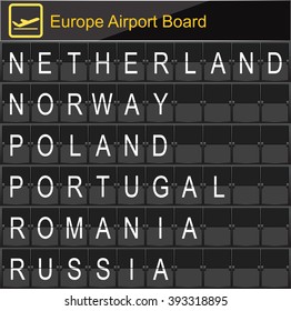 Europe airport digital boarding for Netherland-Norway-Poland-Portugal-Romania-Russia