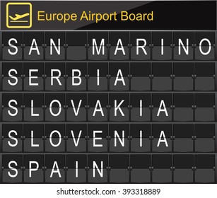 Europe airport digital boarding for San marino-Serbia-Slovakia-Slovania-Spain