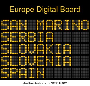 Europe airport digital boarding for San marino-Serbia-Slovakia-Slovania-Spain