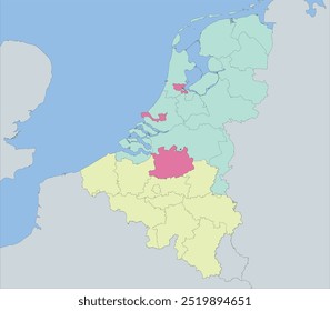 Europa Bélgica Países Bajos Mapa del área ARA con el fondo del mar de Amberes Rotterdam Amsterdam