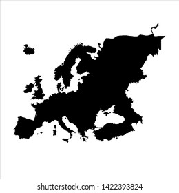 Europe Blank Map Vector . Europe Map Template . Europe Silhouette . Black Europe Map . European Continent