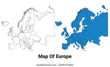 Europe Blue detailed map border regions outline vector set