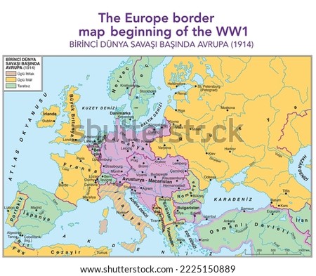 The Europe border map beginning of the World War I