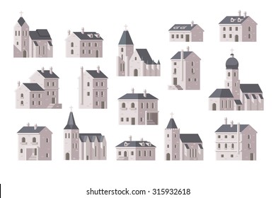Europe buildings set flat design illustration vector