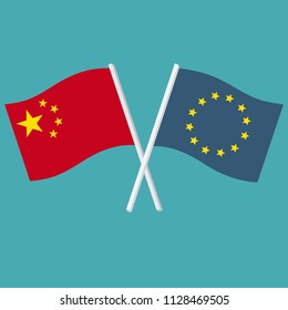 Europe China flags. Vector icon set of flags of China and the European Union. The flags of China and the European Union