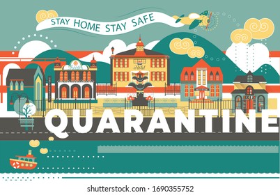 Europe City Center Quarantine cityscape mask stay home stay safe flat illustration 
