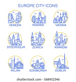 Europe city icons. Set. Vector