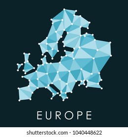 Europe connected low poly map vector - geometric style illustration.