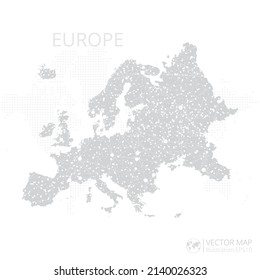 Mapa gris del continente europeo aislado en fondo blanco con línea de malla abstracta y escalas puntuales. Ilustración vectorial eps 10