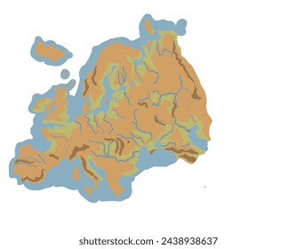 Europe continent hand drawn map globe geography rivers mountains banks background atlas geographical for children