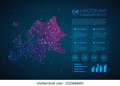 Europe Continent map infographics template for diagram, graph, presentation and chart with abstract geometric mesh polygonal light concept on blue background. Vector Illustration EPS10.