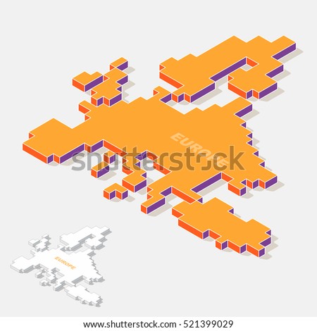 Europe continent map with isometric shape isolated on background, vector illustration