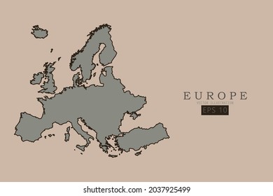 Europe continent map - World Map International vector template with old classic style and gray color on map isolated on brown background - Vector illustration eps 10 