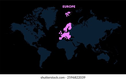 Europe continent map-05, Map of Europe, highlighted on the world map, Europe on the world map, Satellite view, Europe location on the globe.