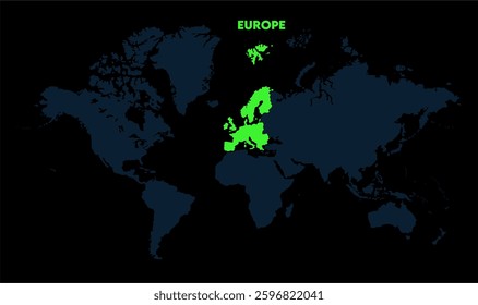 Europe continent map-07, Map of Europe, highlighted on the world map, Europe on the world map, Satellite view, Europe location on the globe.