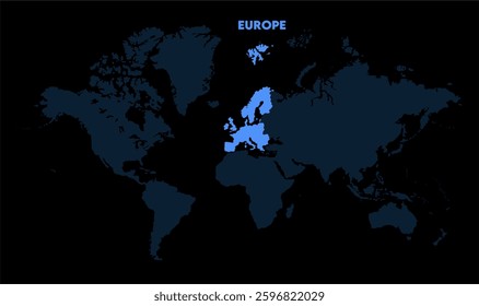 Europe continent map-11, Map of Europe, highlighted on the world map, Europe on the world map, Satellite view, Europe location on the globe.