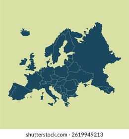 Europe continent vector map isolated on transparent background