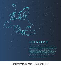 Europe Continental Map- World Map International vector template with thin blue outline or outline graphic sketch style with stars isolated on galaxy background - Vector illustration eps 10