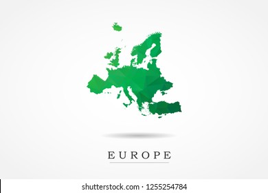 Europe Continental Map - World Map International vector template, low polygon style with green color isolated on white background - Vector illustration eps 10